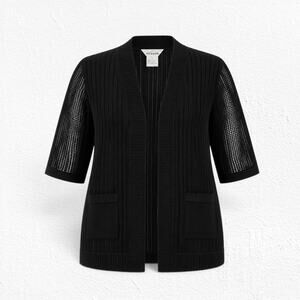 Vintage 90s Misook Black Sheer Stripe Long Hook and Eye Cardigan Size Large NWT